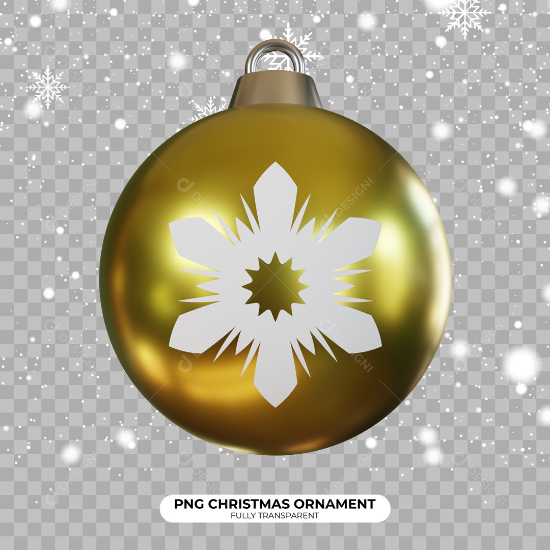 Bola Enfeite de Natal Dourada Detalhe Branco Elemento 3D para Composição PSD