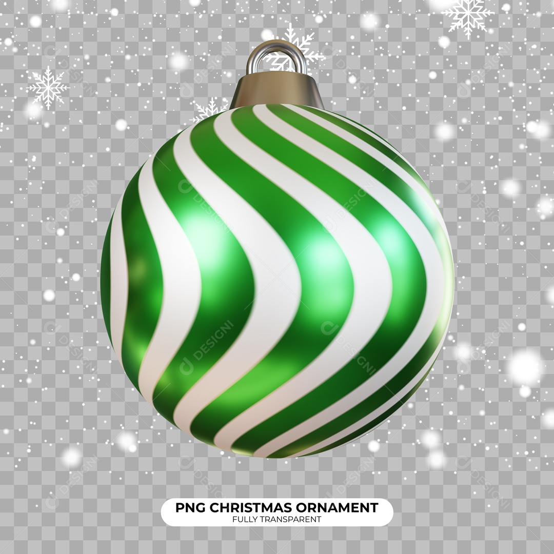 Bola Enfeite de Natal Elemento 3D Verde Branco para Composição PSD