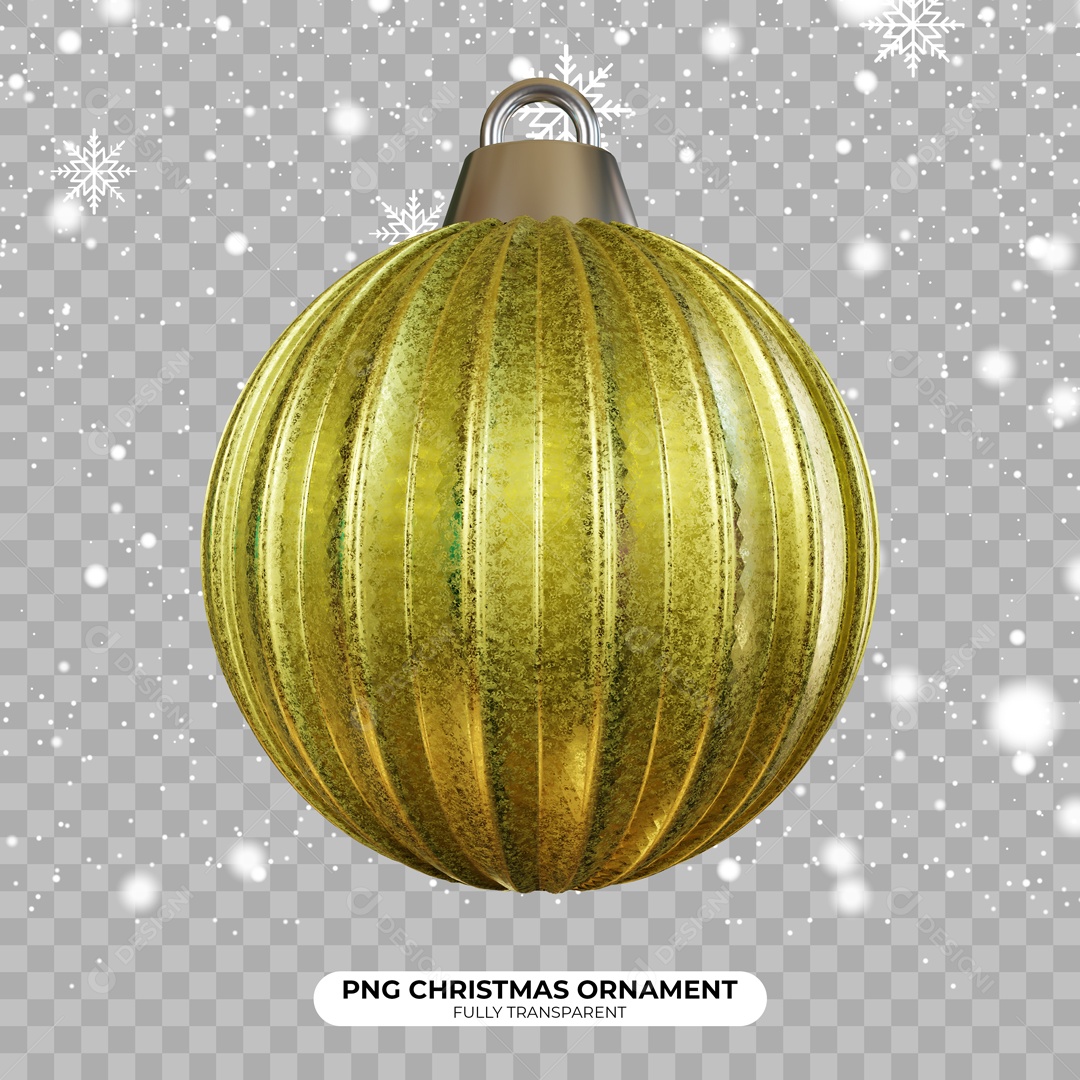 Bola Enfeite de Natal Elemento 3D Dourada para Composição PSD
