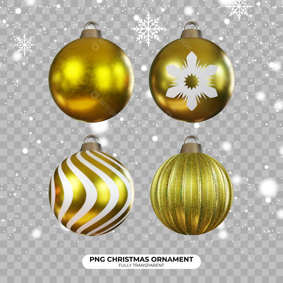 Bolas Enfeite de Natal Elemento 3D Dourada Branca para Composição PSD