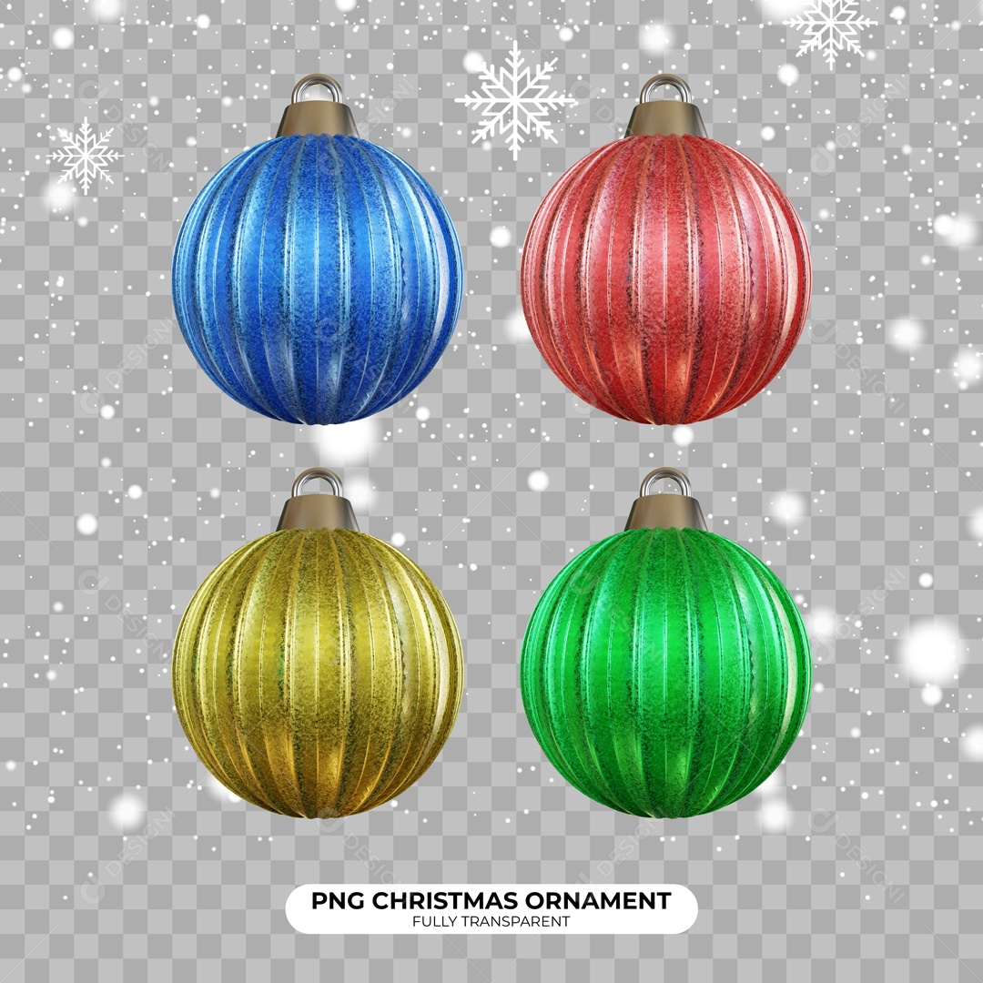 Bola Enfeite de Natal Elemento 3D Azul Vermelho Dourada para Composição PSD