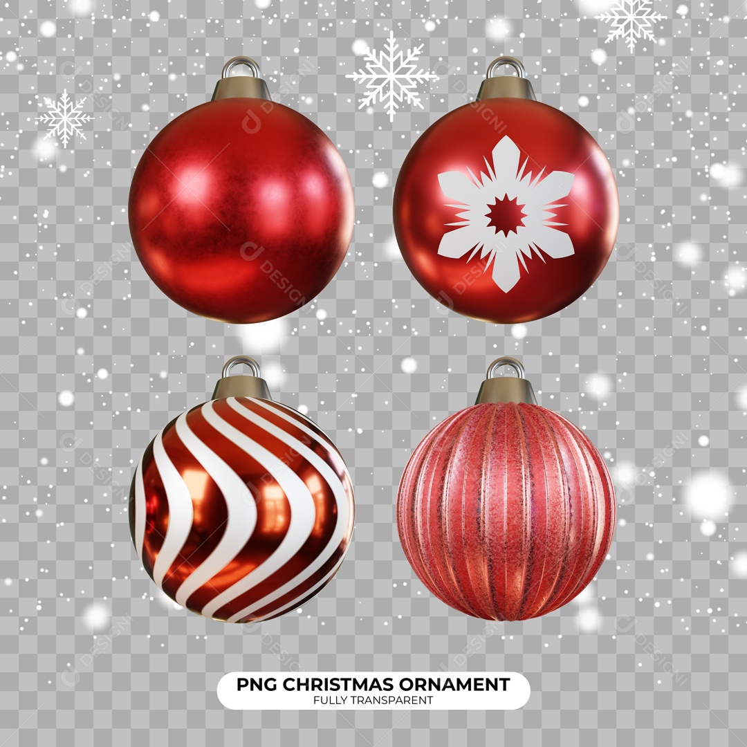 Bolas Enfeite de Natal Elemento 3D Vermelho Branco para Composição PSD