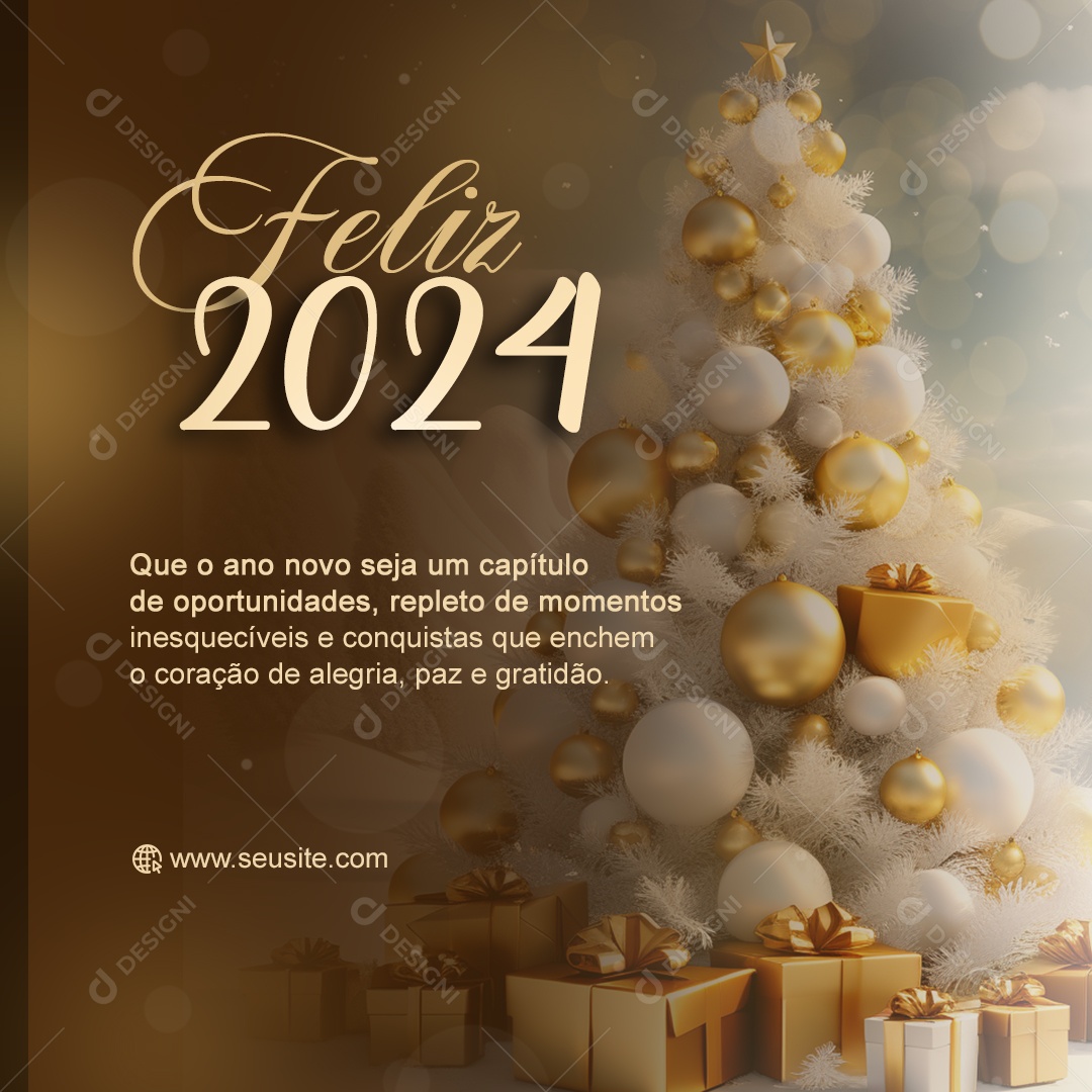 Social Media Feliz 2024 Coração De Alegria Paz e Gratidão PSD Editável