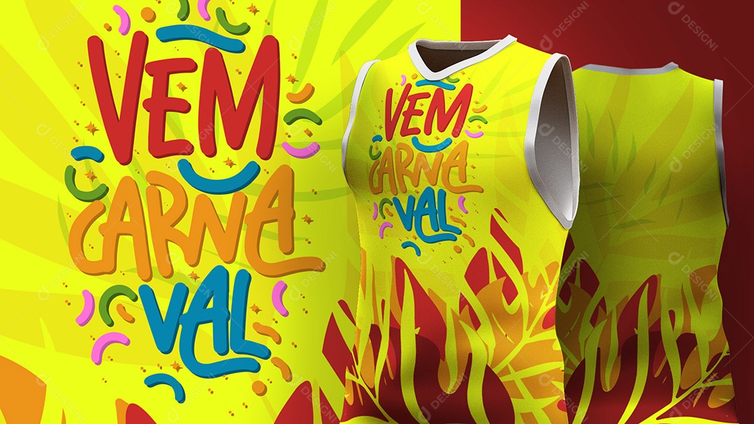 Abadá de Carnaval Estampa de Camisa Texto Vem Carnaval Ai + EPS