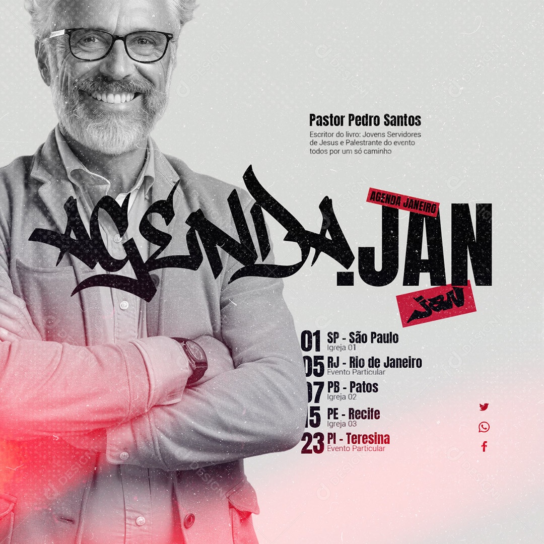 Gospel Agenda Janeiro Pastor Pedro Santos Igreja Social Media PSD Editável