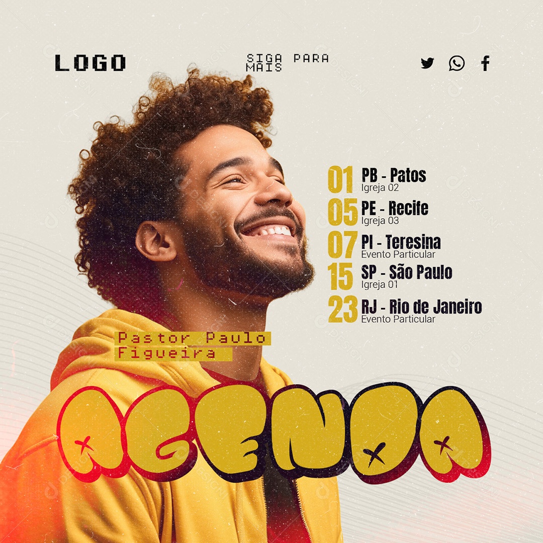 Gospel Pastor Paulo Figueira Agenda Social Media PSD Editável
