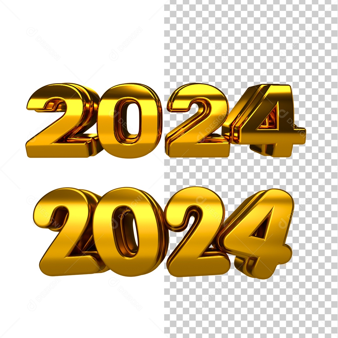 Número 3D 2024 Dourado para Composição PSD