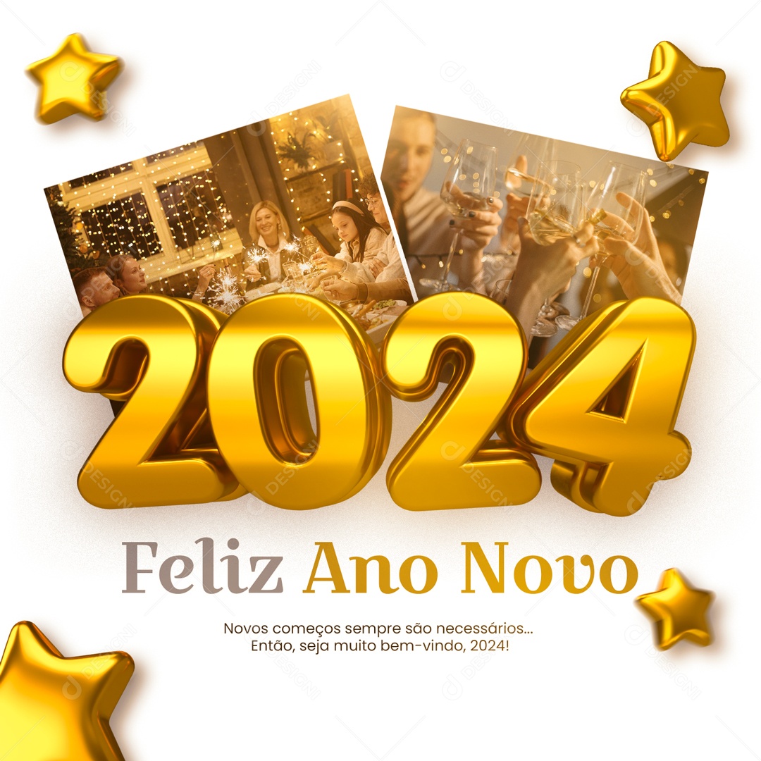 2024 Feliz Ano Novo Novos Começos Sempre são Necessários Social Media PSD Editável