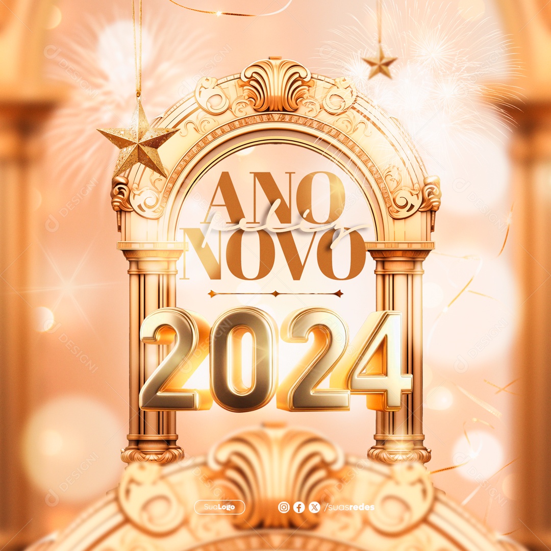 Feliz ano novo 2024 Social Media PSD Editável