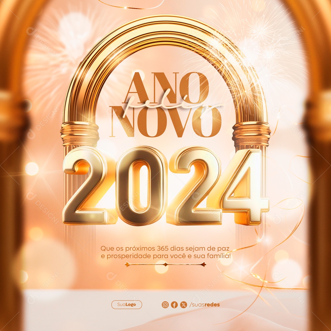 Feliz Ano Novo 2024 que os Próximos 365 Sejam de Paz Social Media PSD Editável