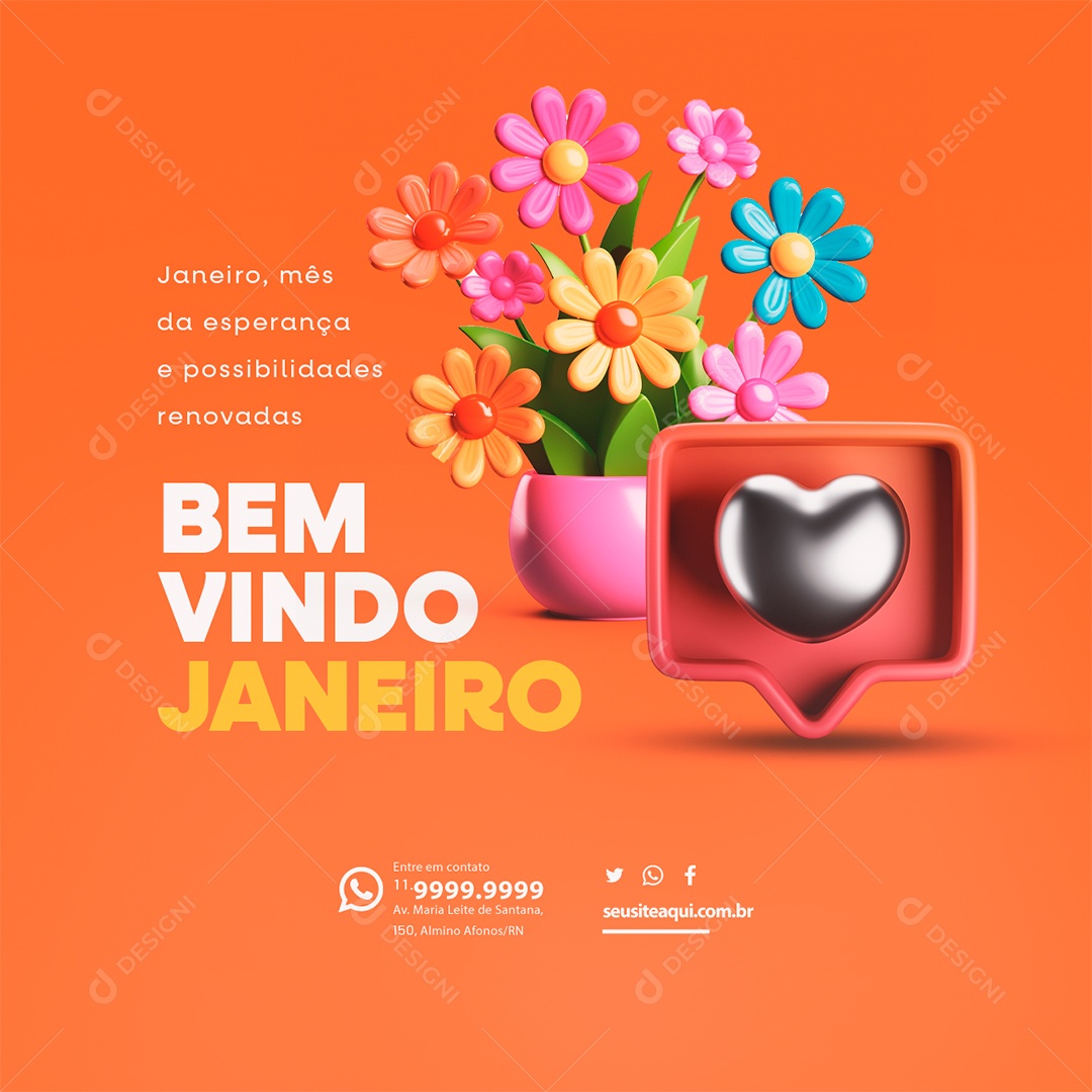 Bem Vindo Janeiro Mês de Esperança e Possibilidades Social Media PSD Editável