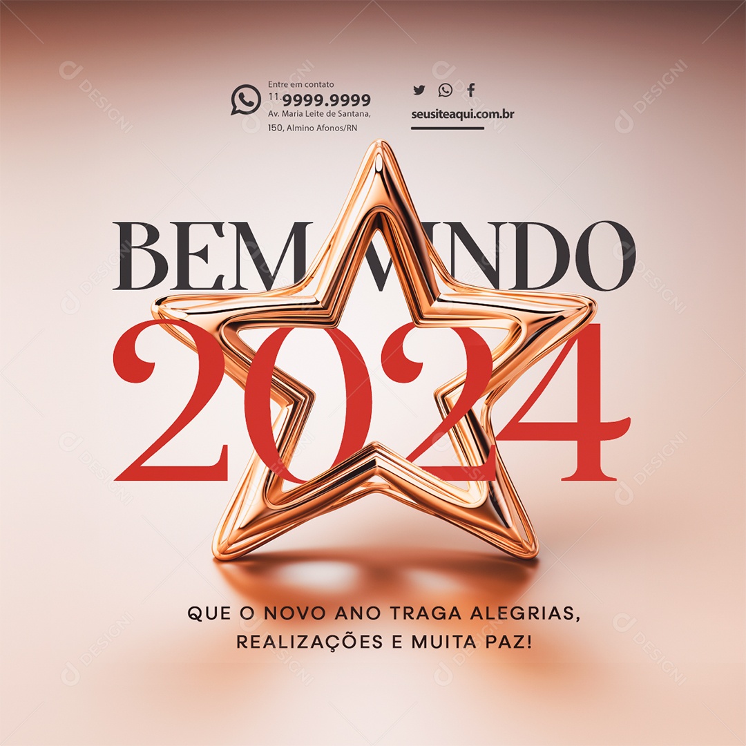 Bem Vindo 2024 Que o Novo Ano Traga Alegrias Realizações e Muita Paz Social Media PSD Editável