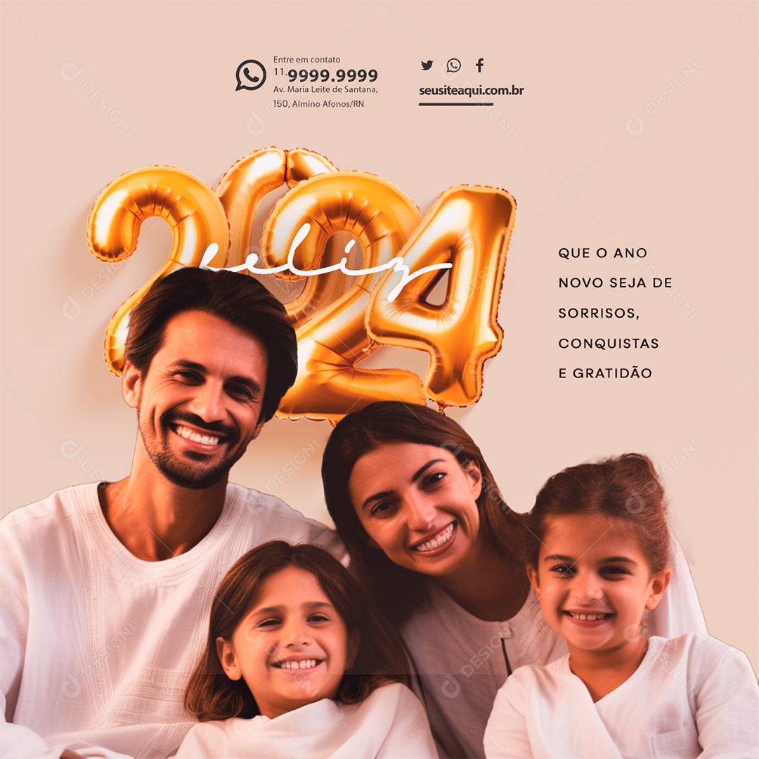 Bem Vindo Feliz 2024 Que o Ano Novo Seja De Sorrisos Conquistas e Gratidão Social Media PSD Editável
