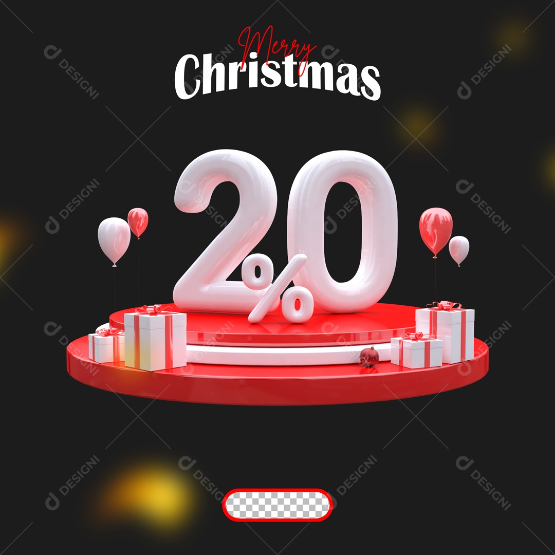Elemento 3D Feliz Natal 20% Descontos Para Composição PSD