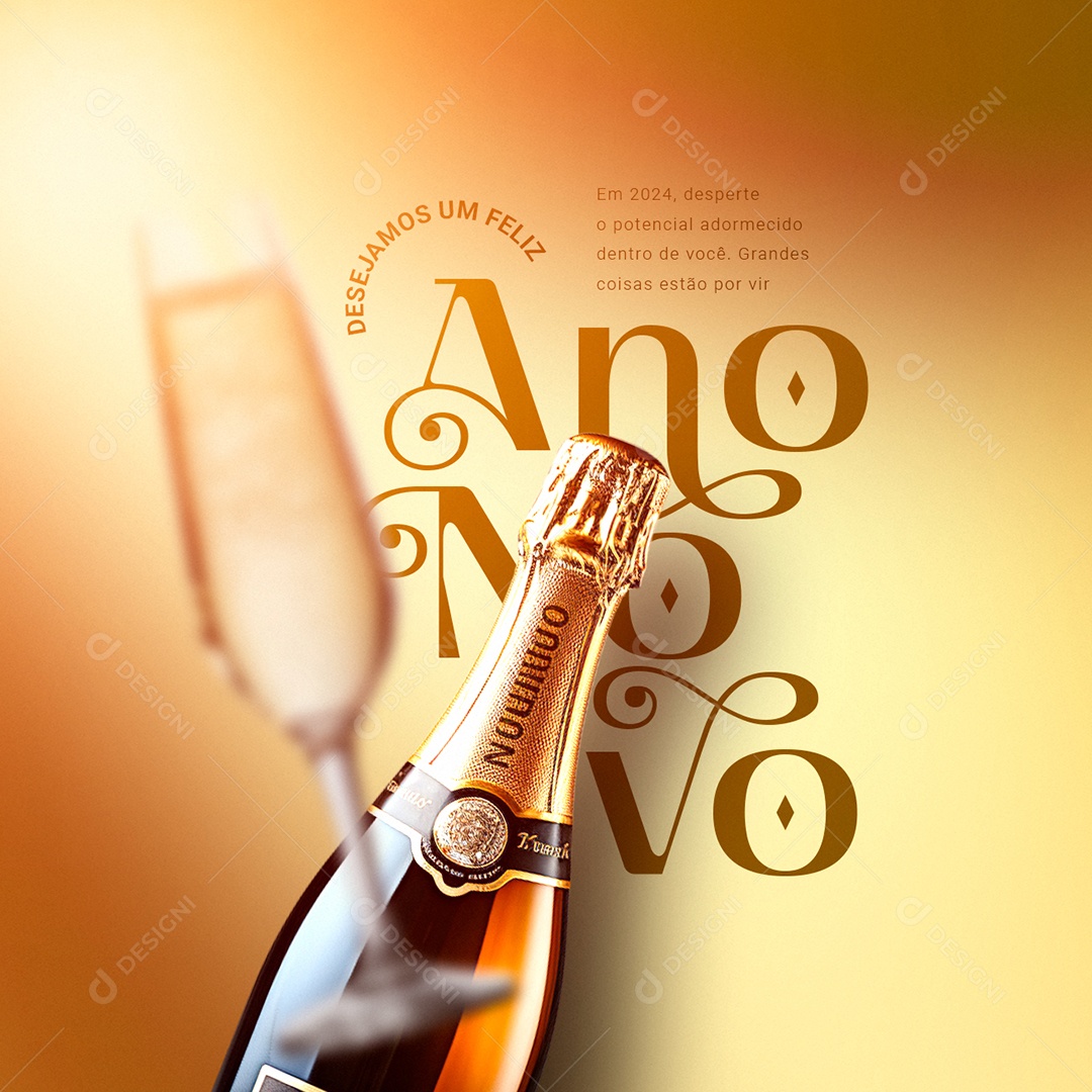 Desejamos um Feliz Ano Novo Em 2024 Desperte Potencial Adormecido Dentro de Você Social Media PSD Editável