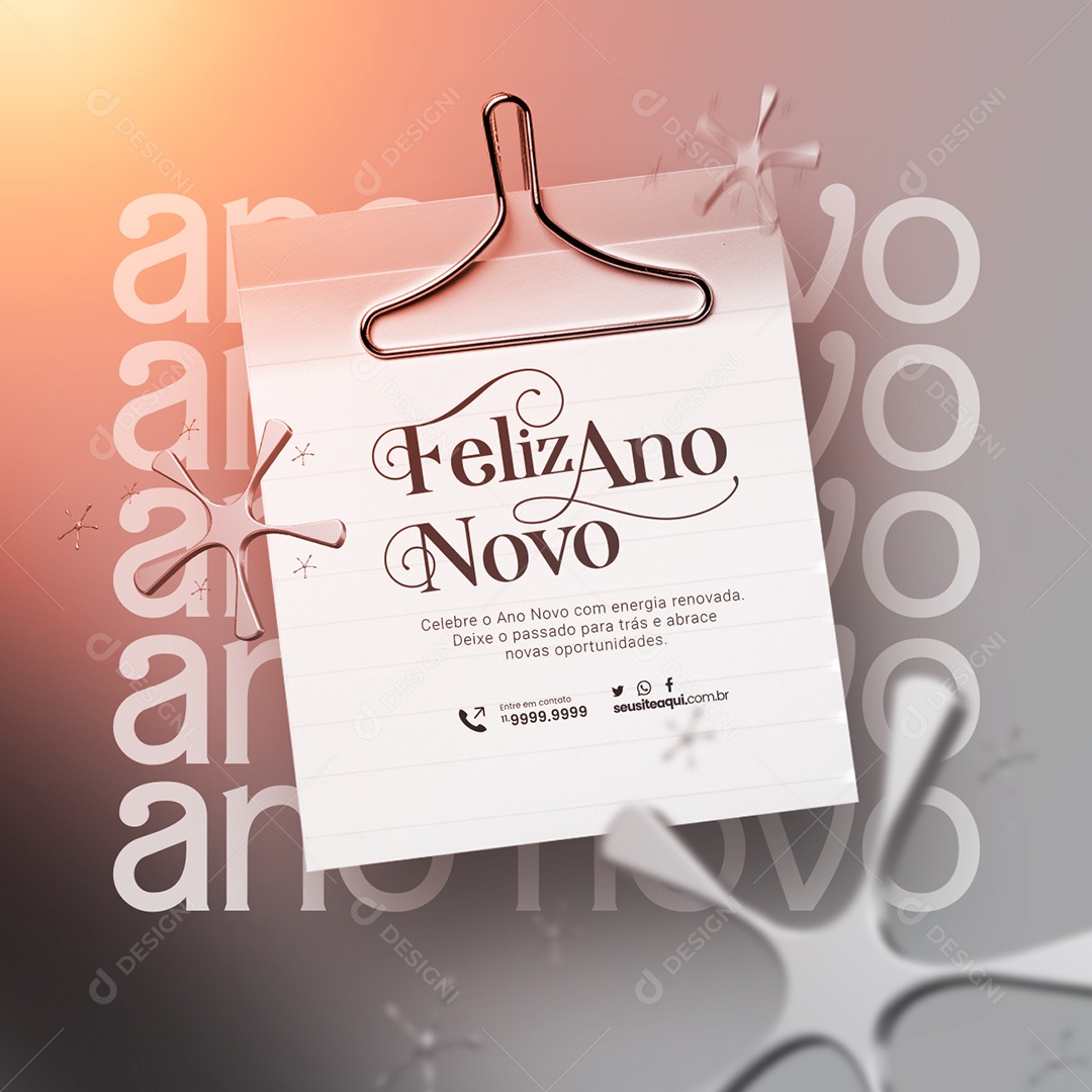 Feliz Ano Novo Celebre com Energia Renovada Deixe o Passado para Trás e Abrace Novas Oportunidades Social Media PSD Editável