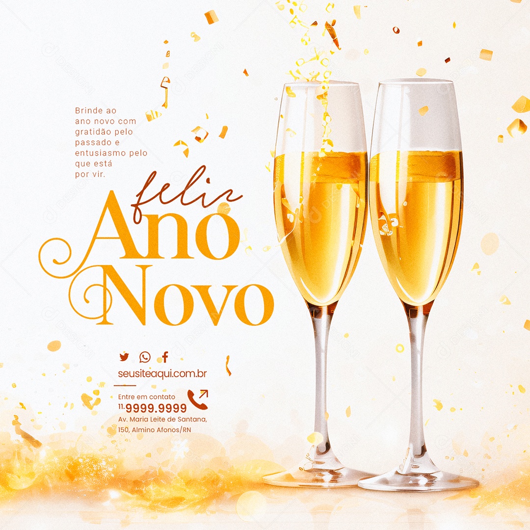 Feliz Ano Novo Brinde ao Ano Novo com Gratidão Pelo Passado e Entusiasmos Social Media PSD Editável