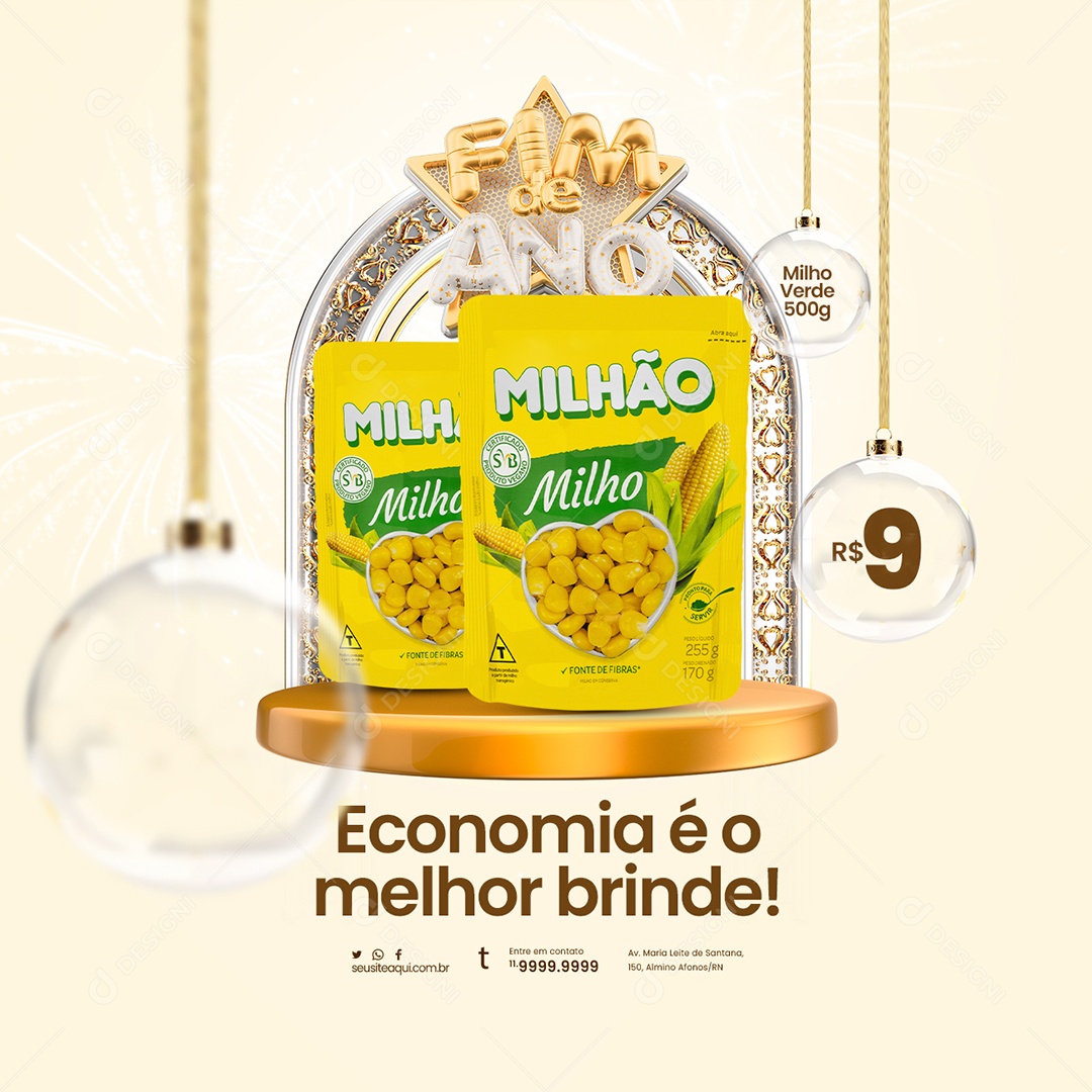 Supermercado Ano Novo Milho Verde Economia é o Melhor Brinde Social Media PSD Editável