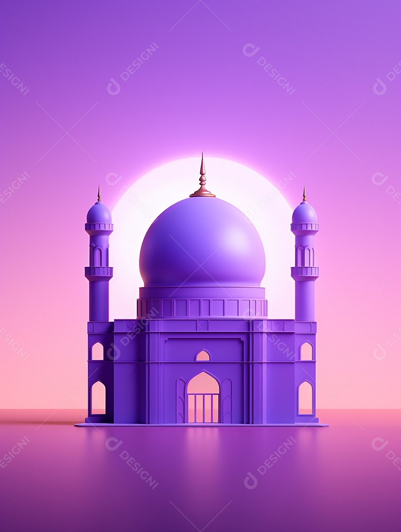 Mesquita islâmica lilás com cúpula.