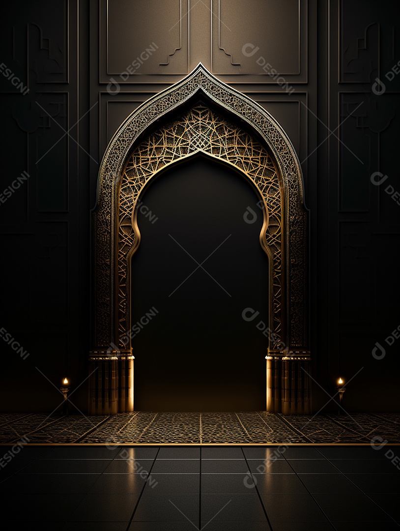 Arco dourado de uma mesquita islâmica.