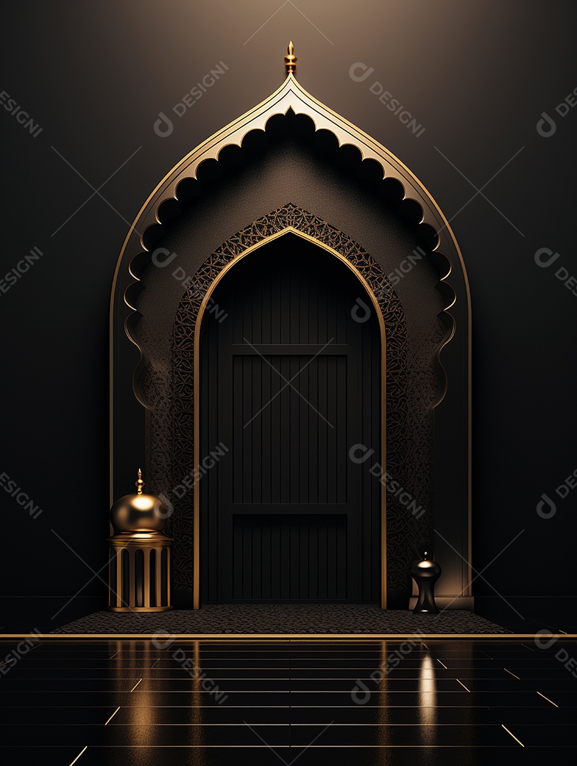 Arco dourado de uma mesquita islâmica.