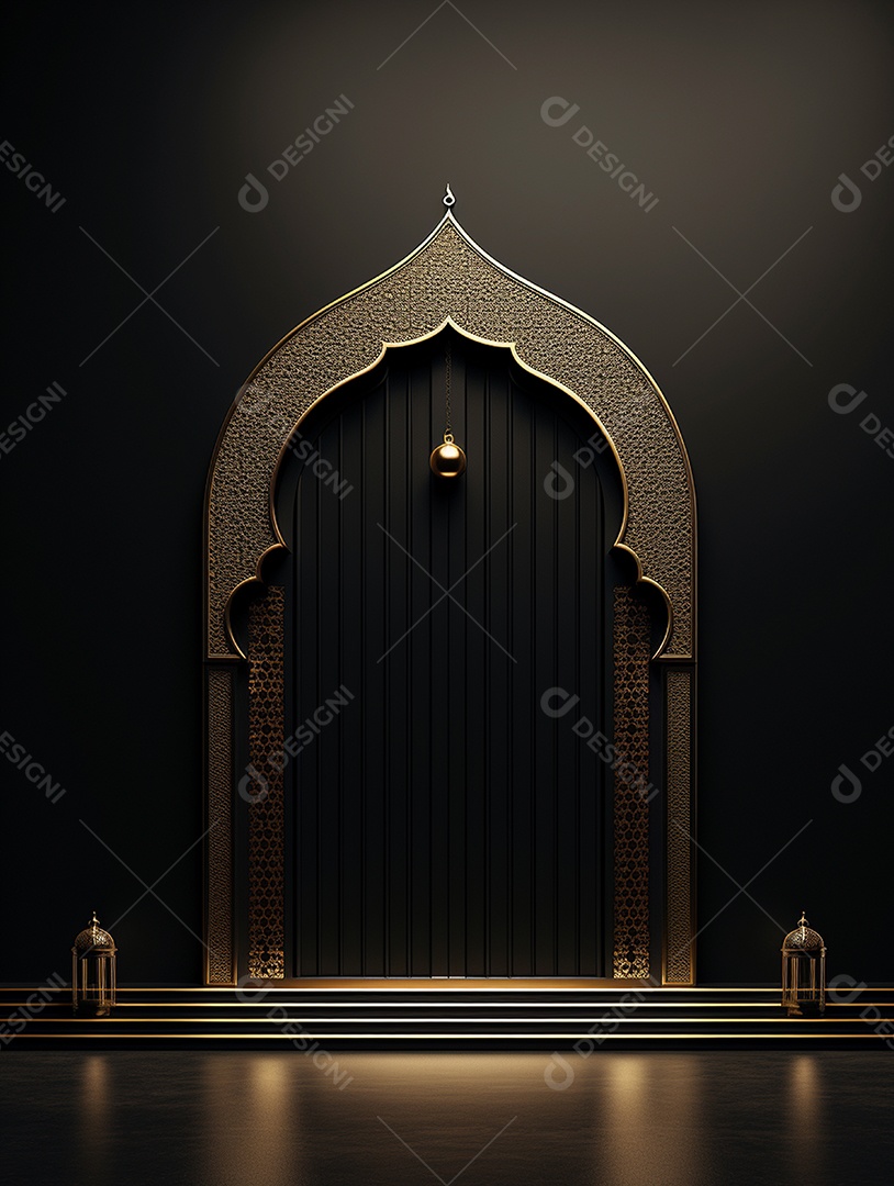 Arco dourado de uma mesquita islâmica.