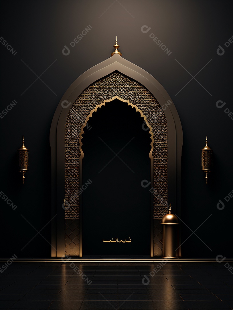 Arco dourado de uma mesquita islâmica.