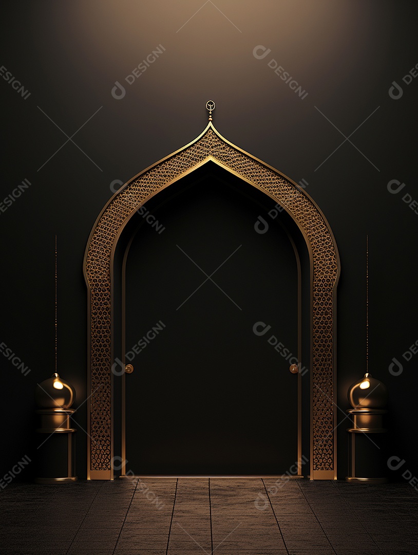 Arco dourado de uma mesquita islâmica.