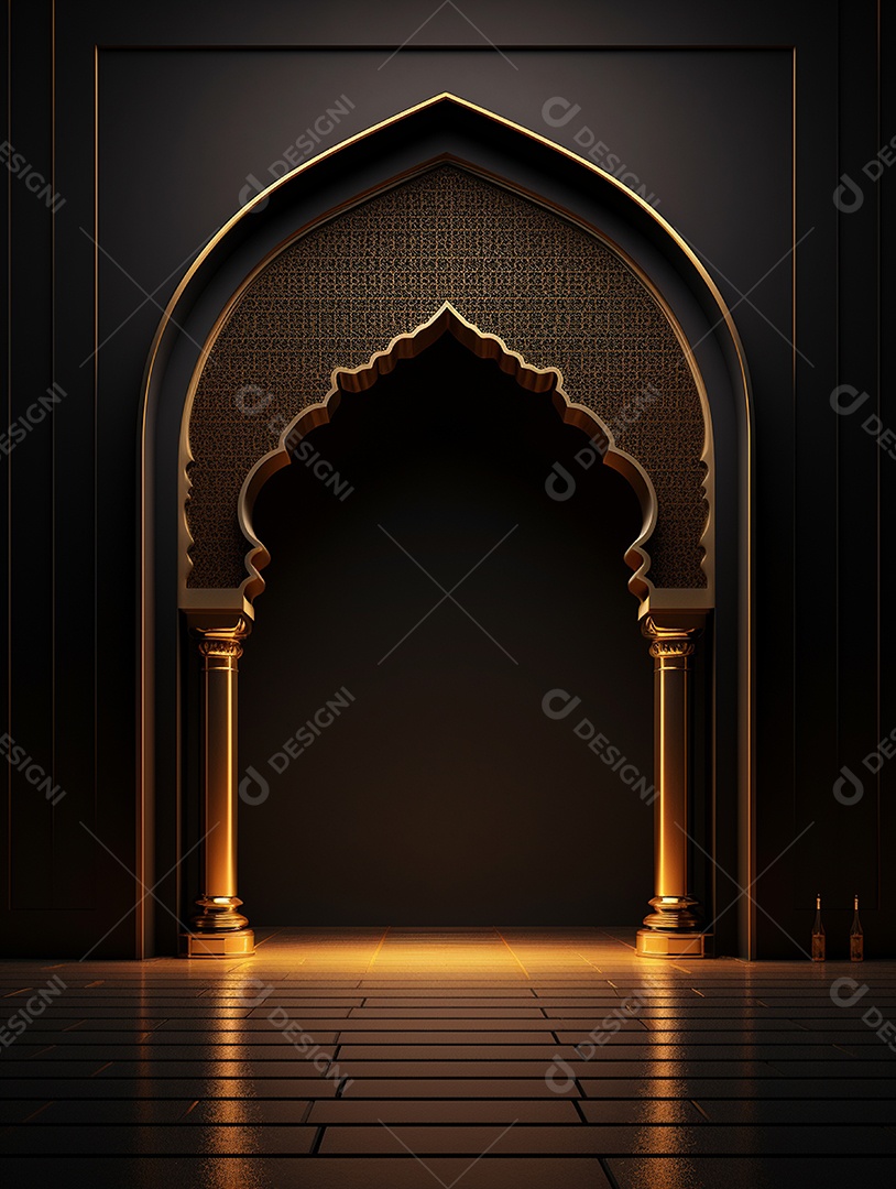 Arco dourado de uma mesquita islâmica.