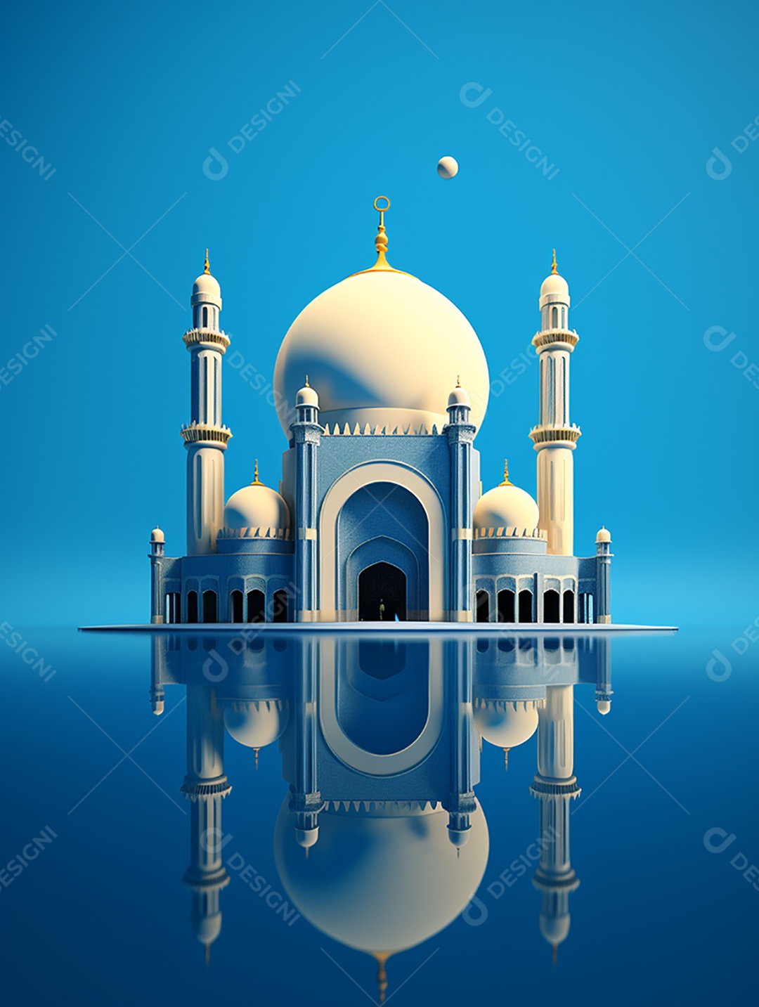 Arco branco de uma mesquita islâmica sobre fundo azul.