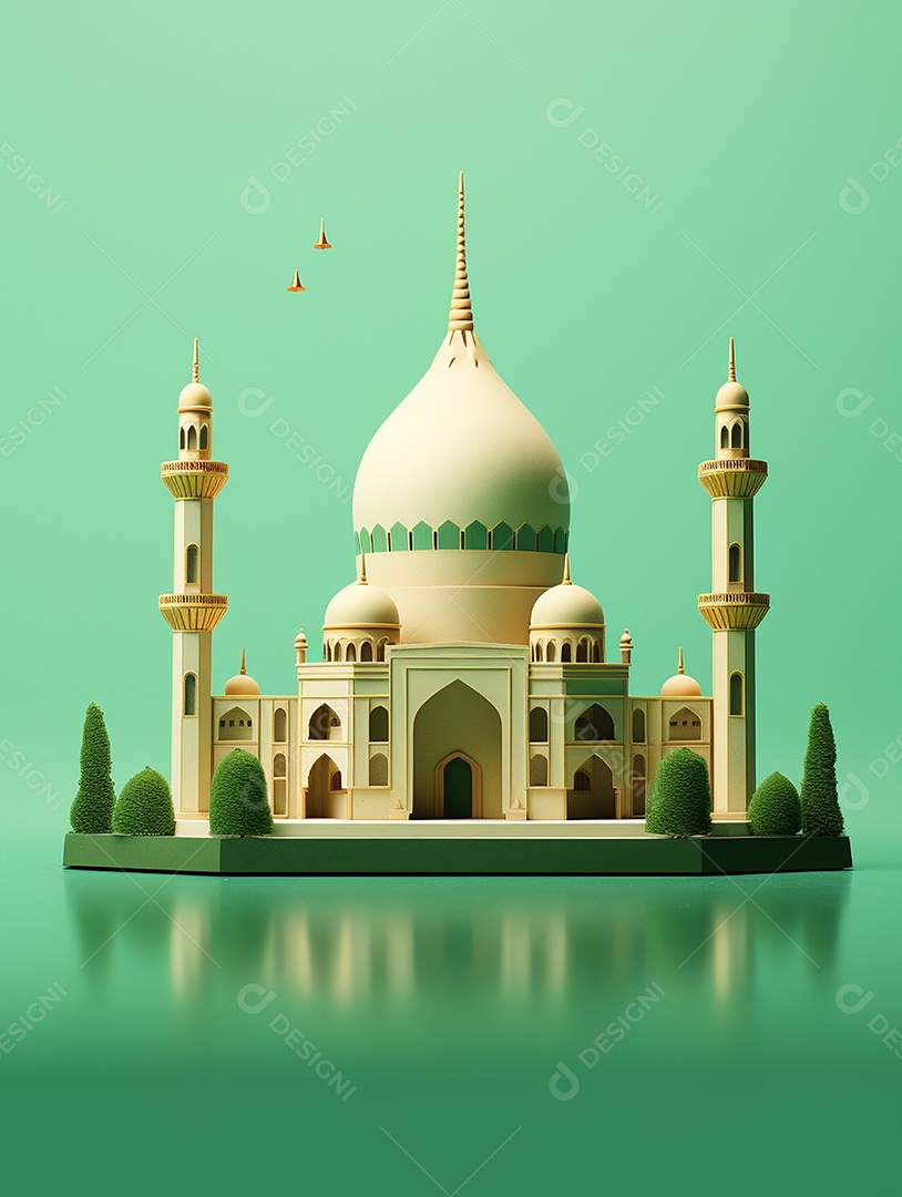 Mesquita islâmica bege com cúpula.