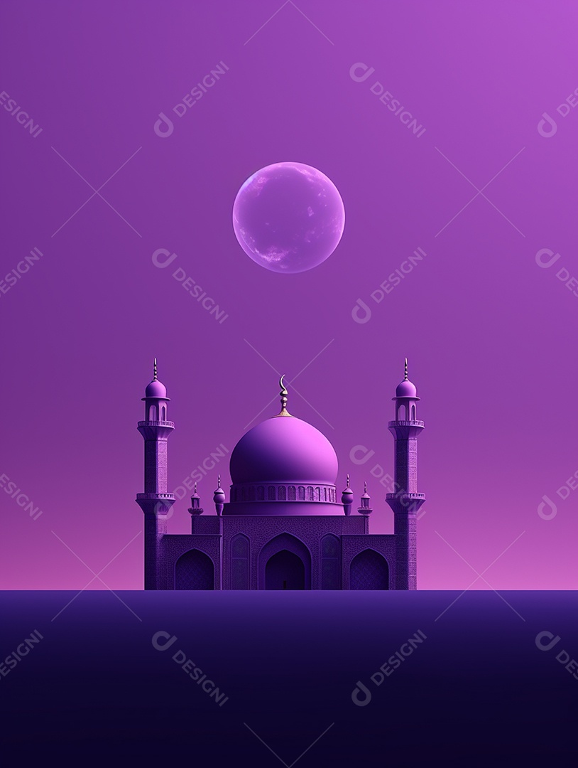Mesquita islâmica sobre fundo de luar.