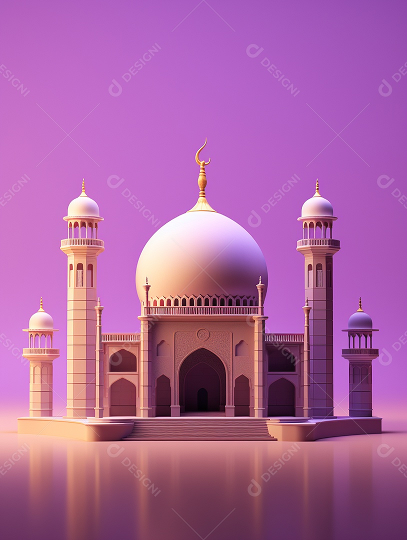 Mesquita islâmica bege com cúpula e torres.