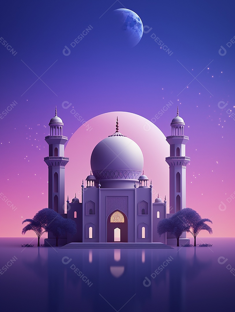 Mesquita islâmica branca com cúpula e torres.