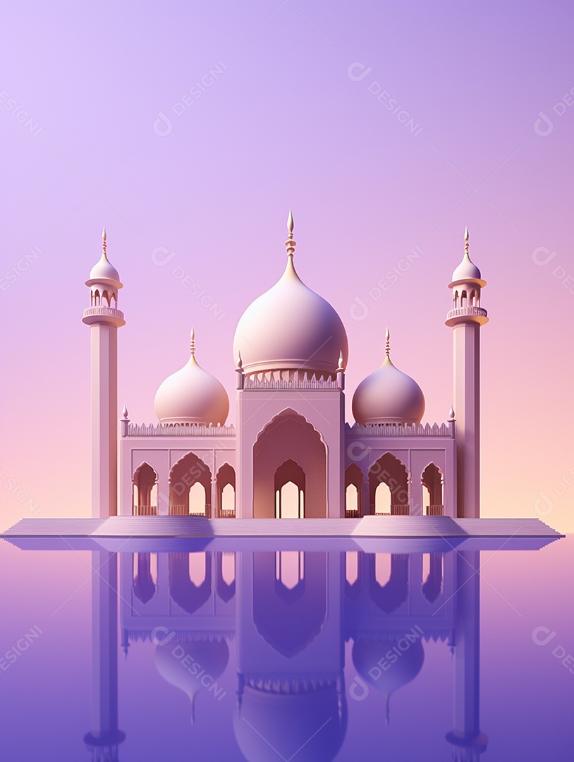 Mesquita islâmica bege com cúpula e torres.