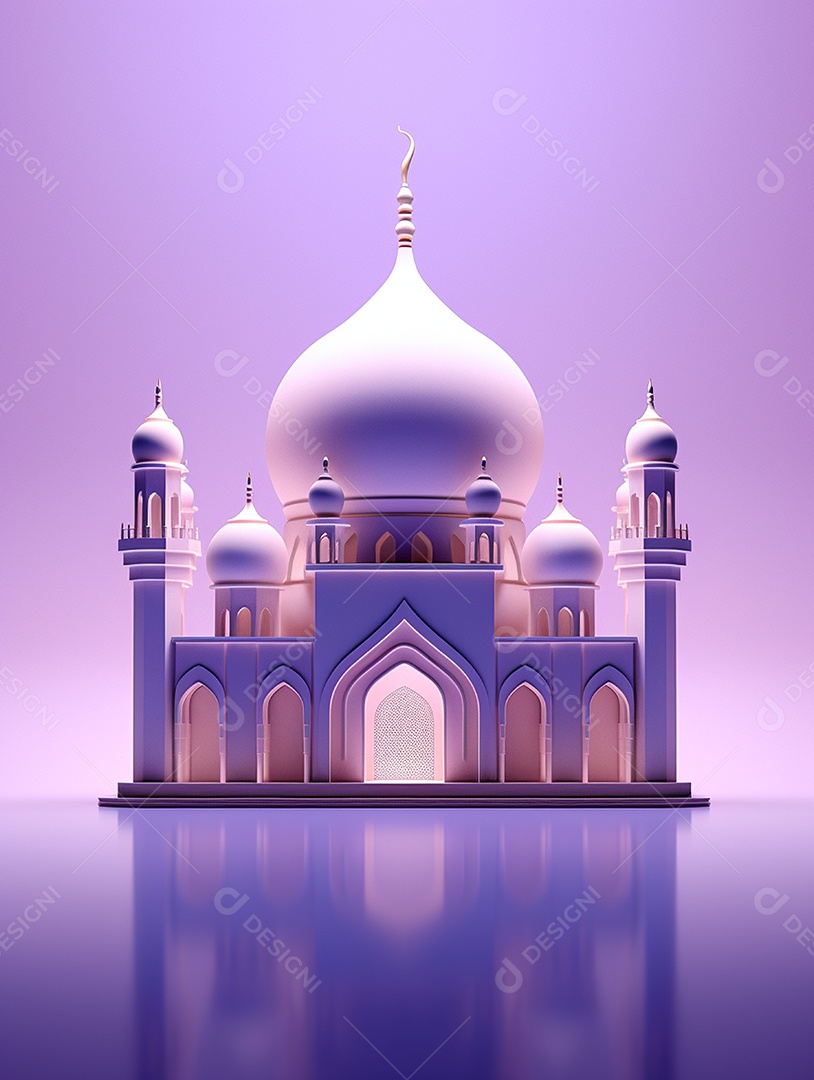 Mesquita islâmica branca com cúpula e torres.