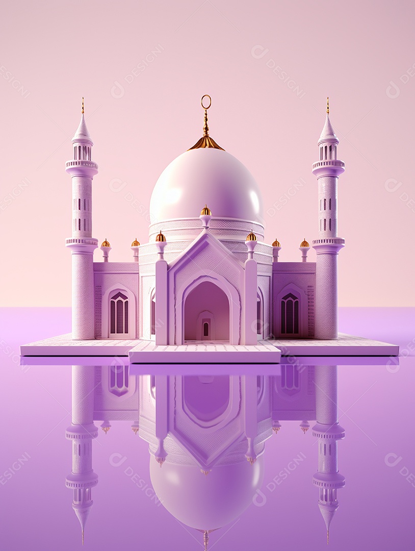 Mesquita islâmica branca com torres e cúpulas.