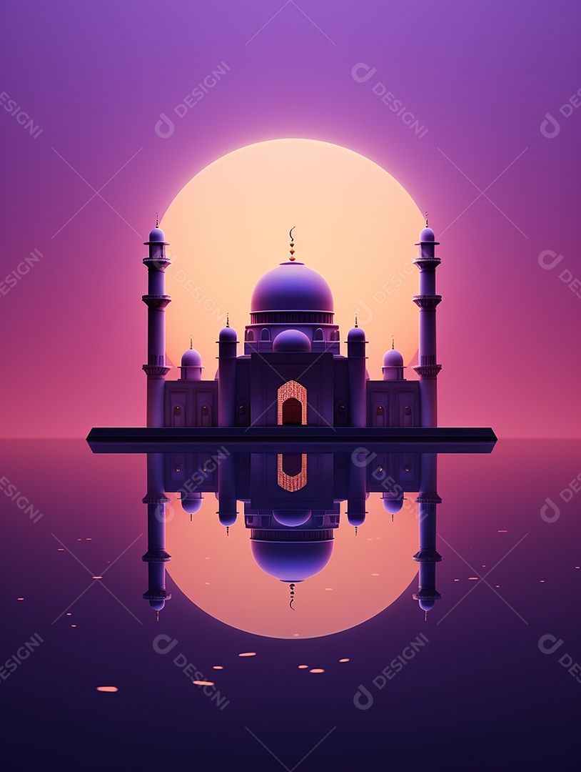Mesquita islâmica com torres e cúpulas.