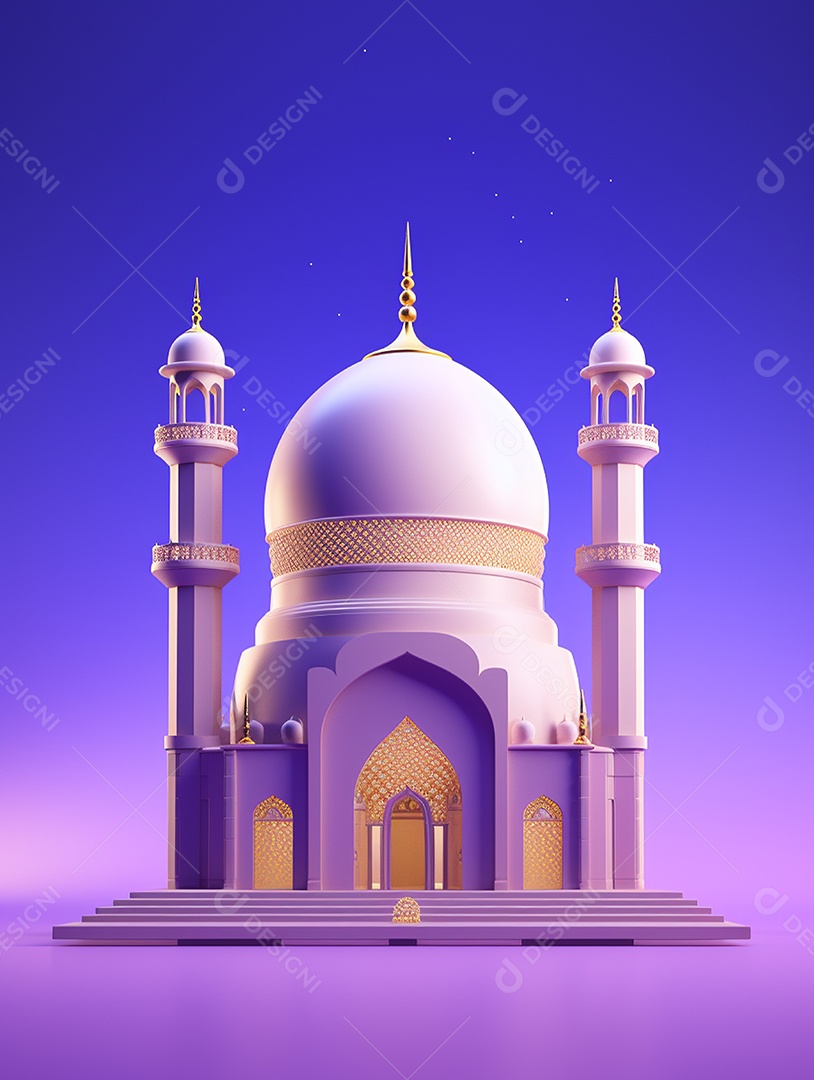 Mesquita islâmica  branca com torres e cúpulas.