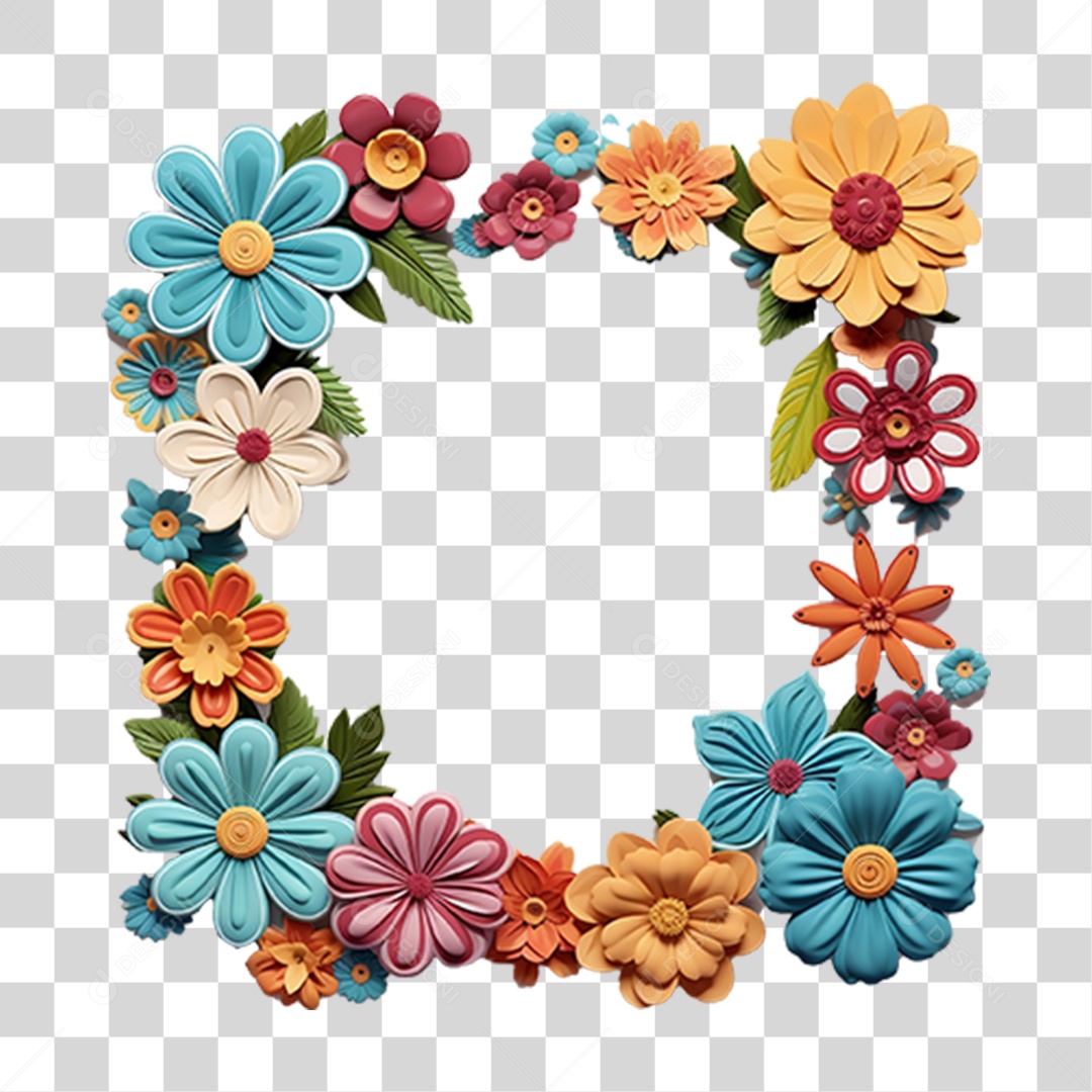 Moldura de Quadra com Flores PNG Transparente