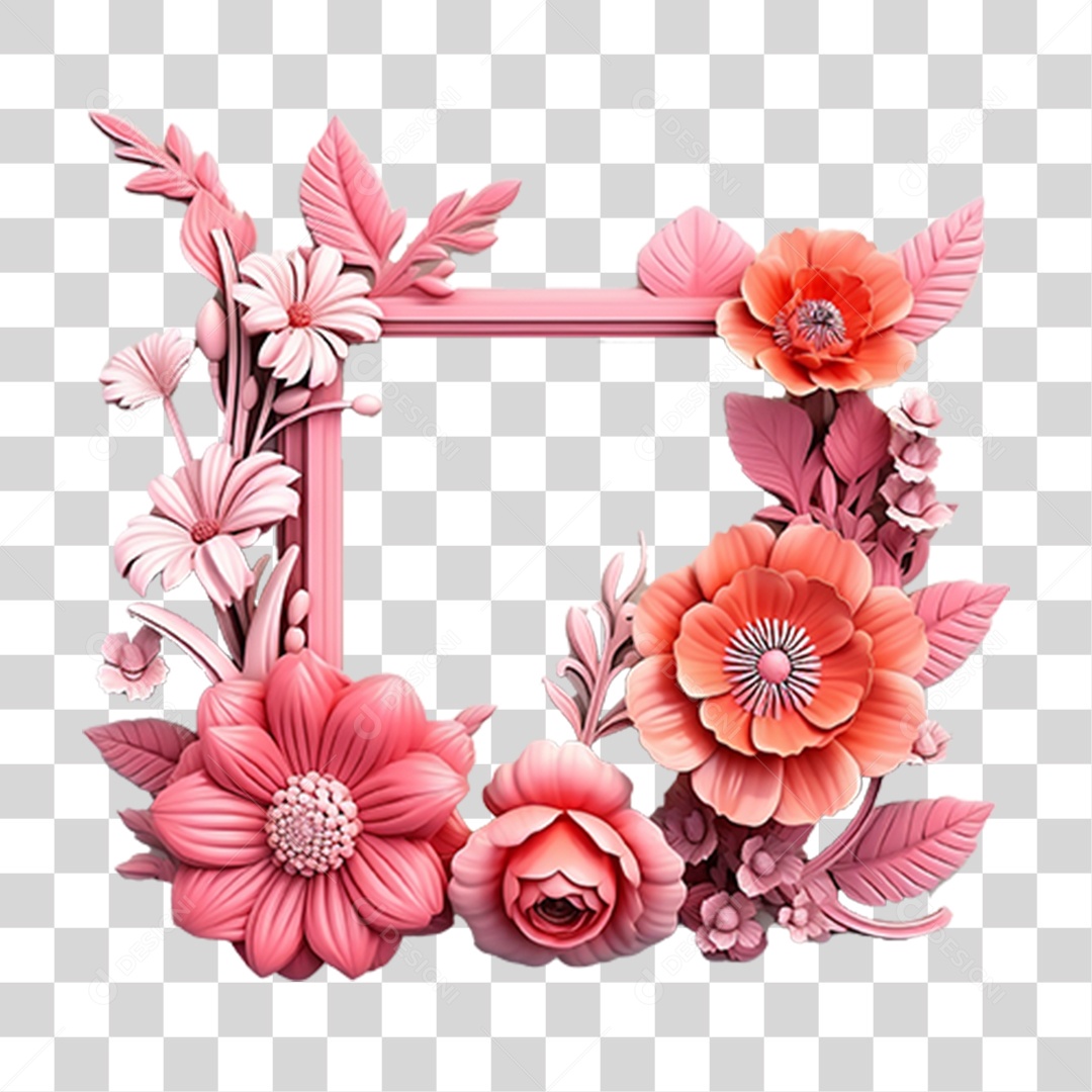 Moldura de Quadra com Flores PNG Transparente