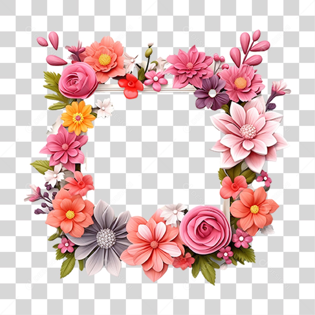 Moldura de Quadra com Flores PNG Transparente