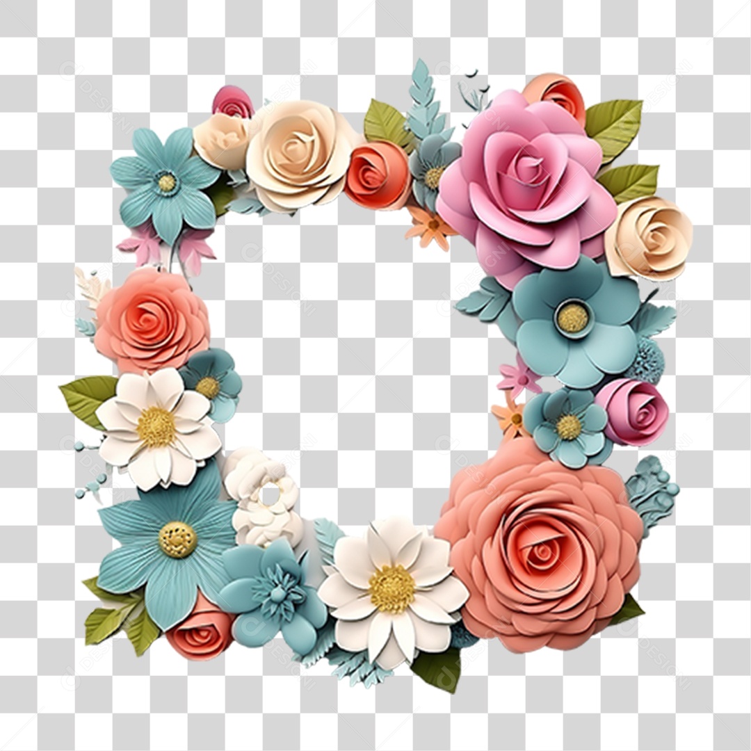 Moldura de Quadra com Flores PNG Transparente