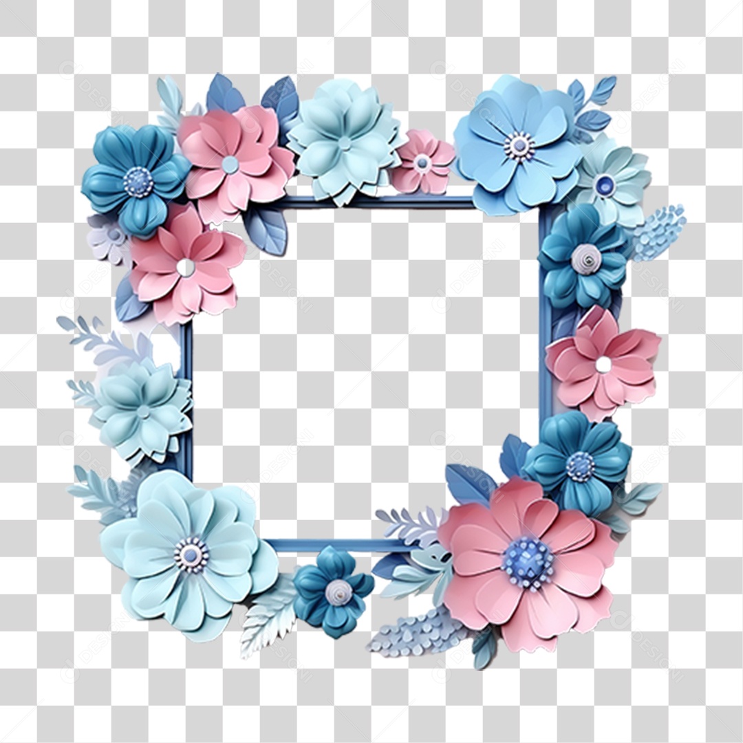 Moldura de Quadra com Flores PNG Transparente