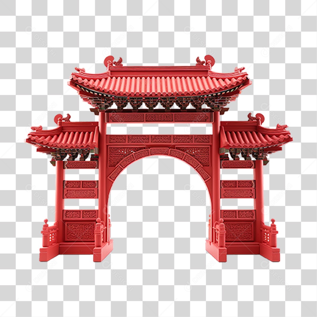 Elemento 3D Arquitetura de Portal Chinês PNG Transparente