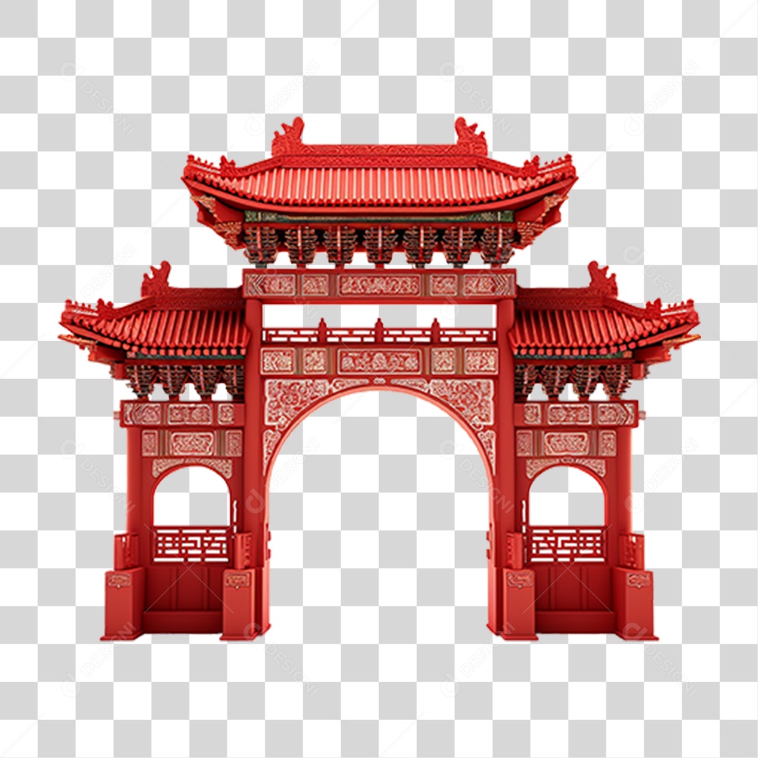 Elemento 3D Arquitetura de Portal Chinês PNG Transparente