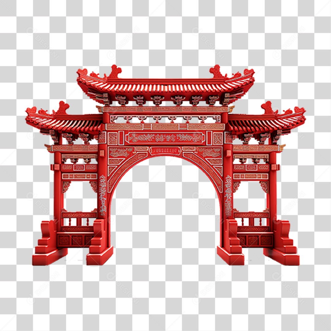 Elemento 3D Arquitetura de Portal Chinês PNG Transparente