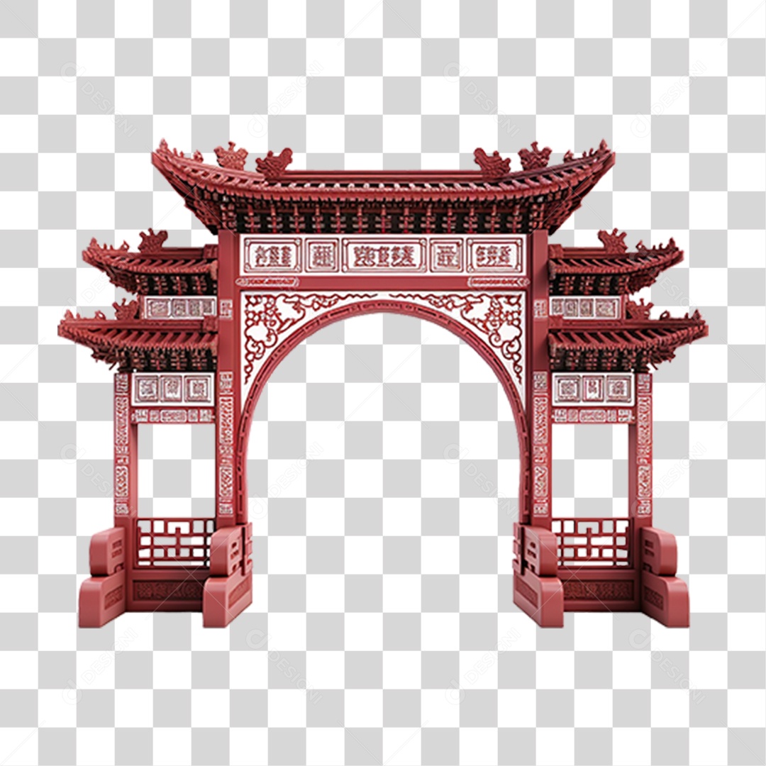 Elemento 3D Arquitetura de Portal Chinês PNG Transparente
