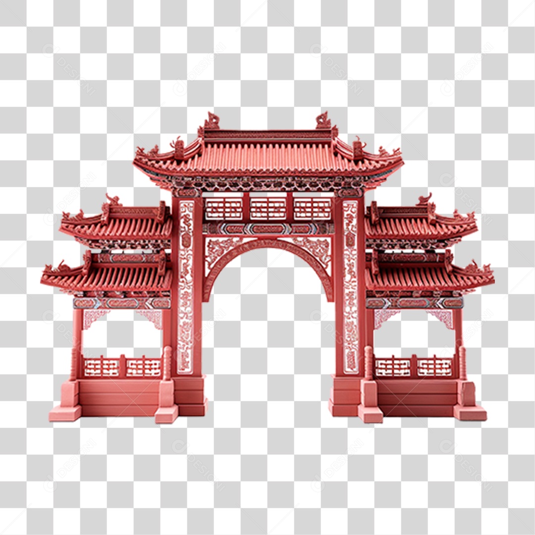 Elemento 3D Arquitetura de Portal Chinês PNG Transparente