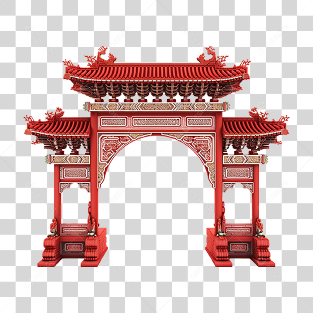 Elemento 3D Arquitetura de Portal Chinês PNG Transparente
